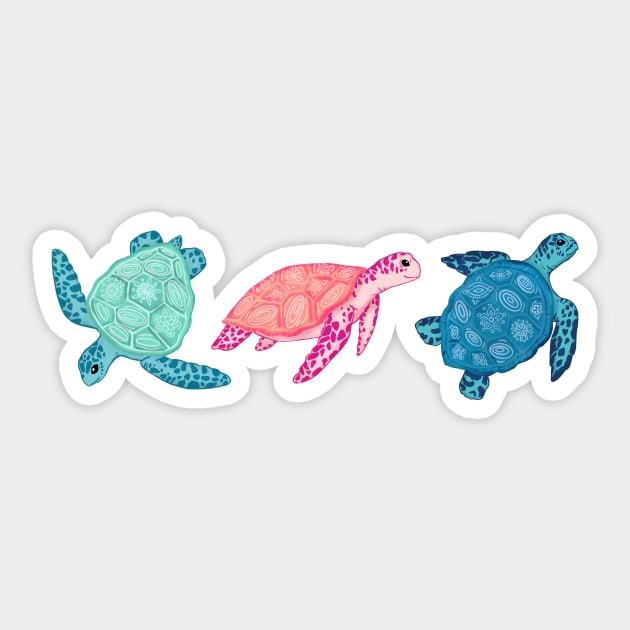 Paradise Beach Turtles - Three in a Row Sticker by tangerinetane